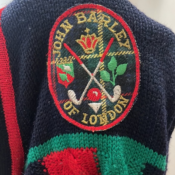 John Barley of London Vintage Preppy Navy V-Neck Cable-Knit Sweater - Picture 4 of 6